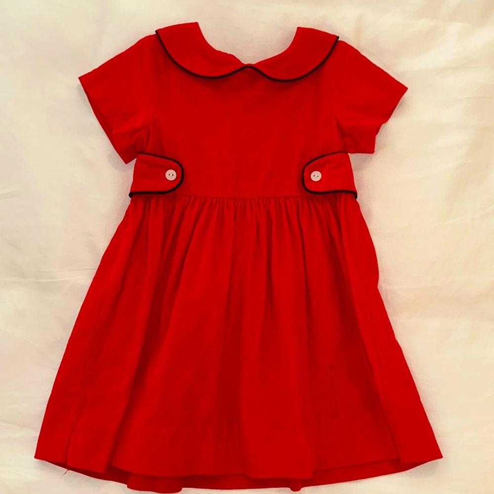 EUC Bella Bliss Red Corduroy Dress with Black Trim and Peter Pan Collar 2T